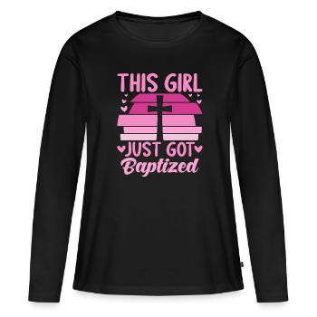 Temps pour mon baptême Première Communion - T-shirt manches longues Premium bio Femme - noir - Devant - Julia (174cm)