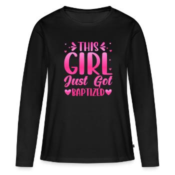 Temps pour mon baptême Première Communion - T-shirt manches longues Premium bio Femme - noir - Devant - Julia (174cm)