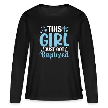 Temps pour mon baptême Première Communion - T-shirt manches longues Premium bio Femme - noir - Devant - Julia (174cm)