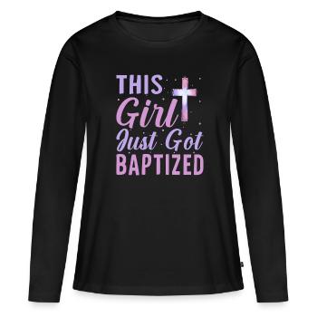Temps pour mon baptême Première Communion - T-shirt manches longues Premium bio Femme - noir - Devant - Julia (174cm)