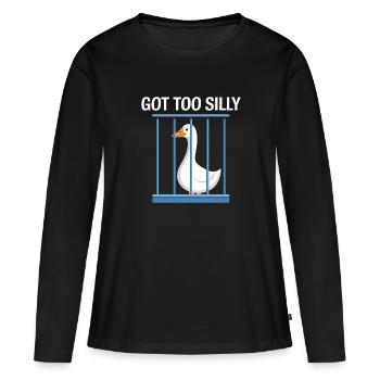 Drôle d’oie en cage - T-shirt manches longues Premium bio Femme - noir - Devant - Julia (174cm)