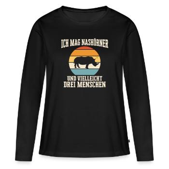 Nashorn Nashörner Tier - Frauen Premium Bio Langarmshirt - Schwarz - Vorne - Julia (174cm)