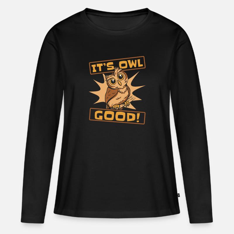 Eule Vogel Tier Eulen - Frauen Premium Bio Langarmshirt - Schwarz