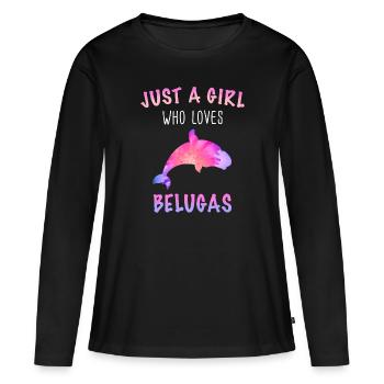 Bélugas Océan Bélugas Baleines - T-shirt manches longues Premium bio Femme - noir - Devant - Julia (174cm)