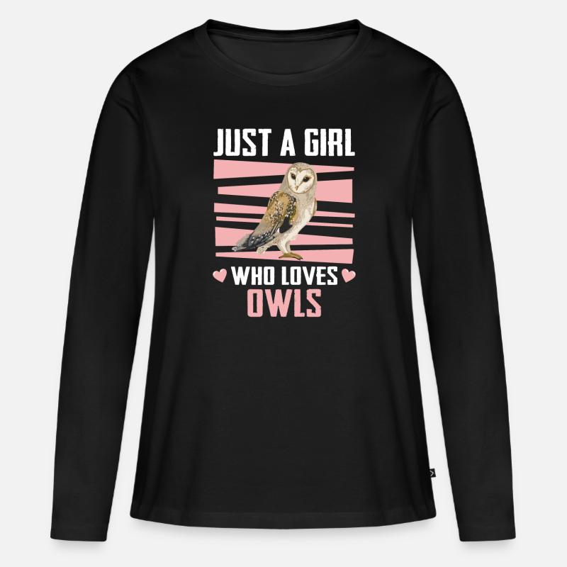 Eule Vogel Tier Eulen - Frauen Premium Bio Langarmshirt - Schwarz