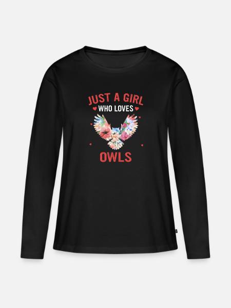 Eule Vogel Tier Eulen - Frauen Premium Bio Langarmshirt - Schwarz