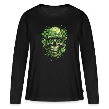 Crâne de trèfle Crâne de trèfle - T-shirt manches longues Premium bio Femme - noir - Devant - Julia (174cm)