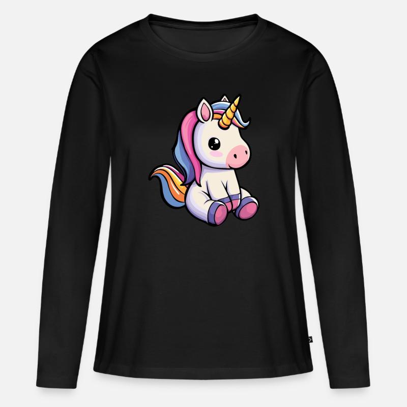 Einhorn herzig Fabeltier - Frauen Premium Bio Langarmshirt - Schwarz