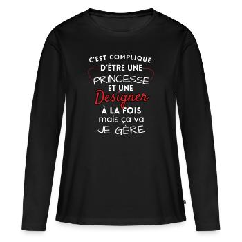 Prinzessin und Designerin, ich schaffe es! - Frauen Premium Bio Langarmshirt - Schwarz - Vorne - Julia (174cm)