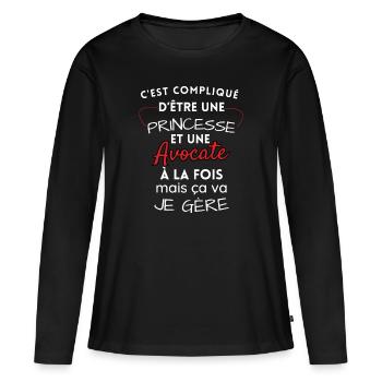 Princesse et Avocate, je gère! - T-shirt manches longues Premium bio Femme - noir - Devant - Julia (174cm)