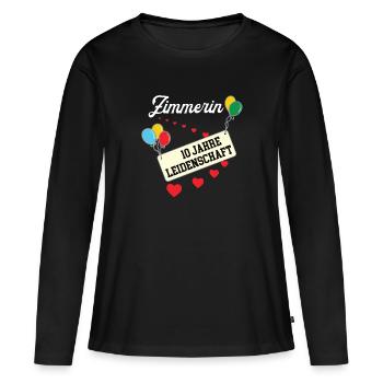 Zimmerin 10 jähriges Jubiläum Zimmerei Jubi 10. - Frauen Premium Bio Langarmshirt - Schwarz - Vorne - Julia (174cm)