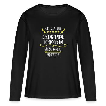 Erdkunde Lehrerin Geolehrerin Erdkundelehrerin - Frauen Premium Bio Langarmshirt - Schwarz - Vorne - Julia (174cm)