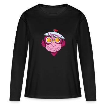 Chouette en couple avec couvercle et sans pot - T-shirt manches longues Premium bio Femme - noir - Devant - Julia (174cm)