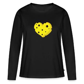 Morceaux de fromage en forme de coeur - T-shirt manches longues Premium bio Femme - noir - Devant - Julia (174cm)