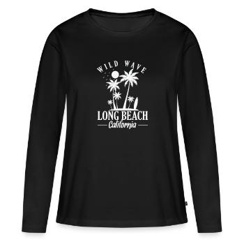 Wild Wave long Beach Californie surf - T-shirt manches longues Premium bio Femme - noir - Devant - Julia (174cm)