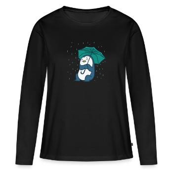 Pingouin avec un parapluie Antarctique - T-shirt manches longues Premium bio Femme - noir - Devant - Julia (174cm)