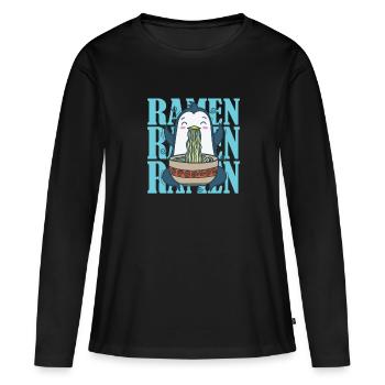 Pinguin mit Ramen Nudeln Antarktis Vogel - Frauen Premium Bio Langarmshirt - Schwarz - Vorne - Julia (174cm)