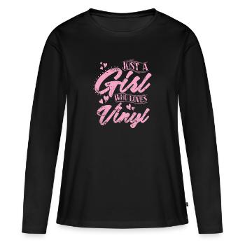 Juste une fille qui aime le disque vinyle - T-shirt manches longues Premium bio Femme - noir - Devant - Julia (174cm)