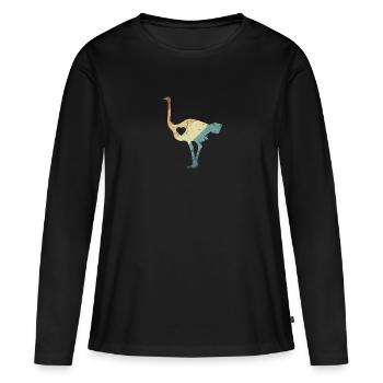 Strauß Vogel Tier in der Savanne - Frauen Premium Bio Langarmshirt - Schwarz - Vorne - Julia (174cm)