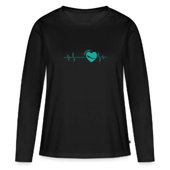 Heartbeat Line Plumage des oiseaux de paon - T-shirt manches longues Premium bio Femme - noir - Devant - Julia (174cm)