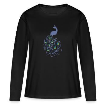 Pfau mit wunderschönen Schweif Vogel Tier - Frauen Premium Bio Langarmshirt - Schwarz - Vorne - Julia (174cm)