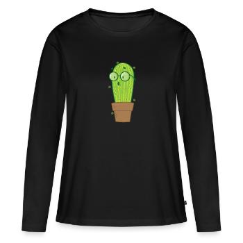 Streber Kaktus Pflanze - Frauen Premium Bio Langarmshirt - Schwarz - Vorne - Julia (174cm)