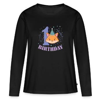 1. Birthday Katze Kind Mädchen - Frauen Premium Bio Langarmshirt - Schwarz - Vorne - Julia (174cm)