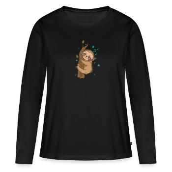 Paresseux sur l’arbre en écoutant de la musique - T-shirt manches longues Premium bio Femme - noir - Devant - Julia (174cm)