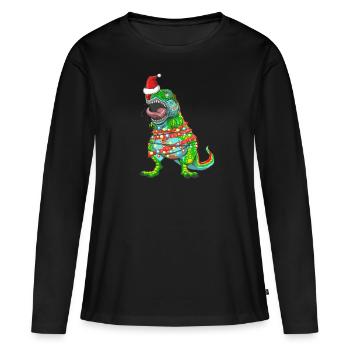 Arbre de Noël TRex Tree Rex Dinosaur - T-shirt manches longues Premium bio Femme - noir - Devant - Julia (174cm)