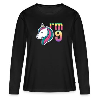 Je suis 9 Anniversaire de Licorne - T-shirt manches longues Premium bio Femme - noir - Devant - Julia (174cm)