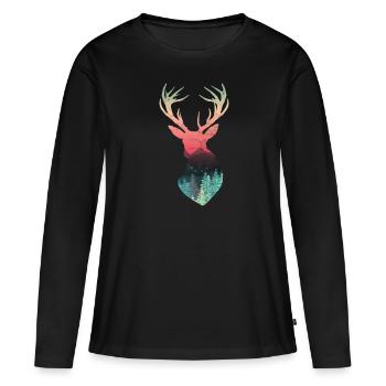 Geweih Hirsch Rotwild Wapiti Reh Elch - Frauen Premium Bio Langarmshirt - Schwarz - Vorne - Julia (174cm)