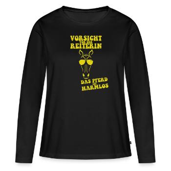 Caution Horsewoman Pony is Harmless Horse Gift - Women's Premium Organic Long Sleeve Shirt - black - Front - Julia (174cm)