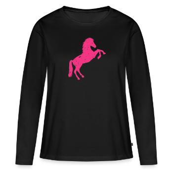 Cheval rose - T-shirt manches longues Premium bio Femme - noir - Devant - Julia (174cm)