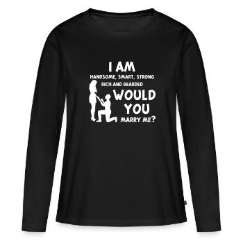 Demande de mariage - T-shirt manches longues Premium bio Femme - noir - Devant - Julia (174cm)