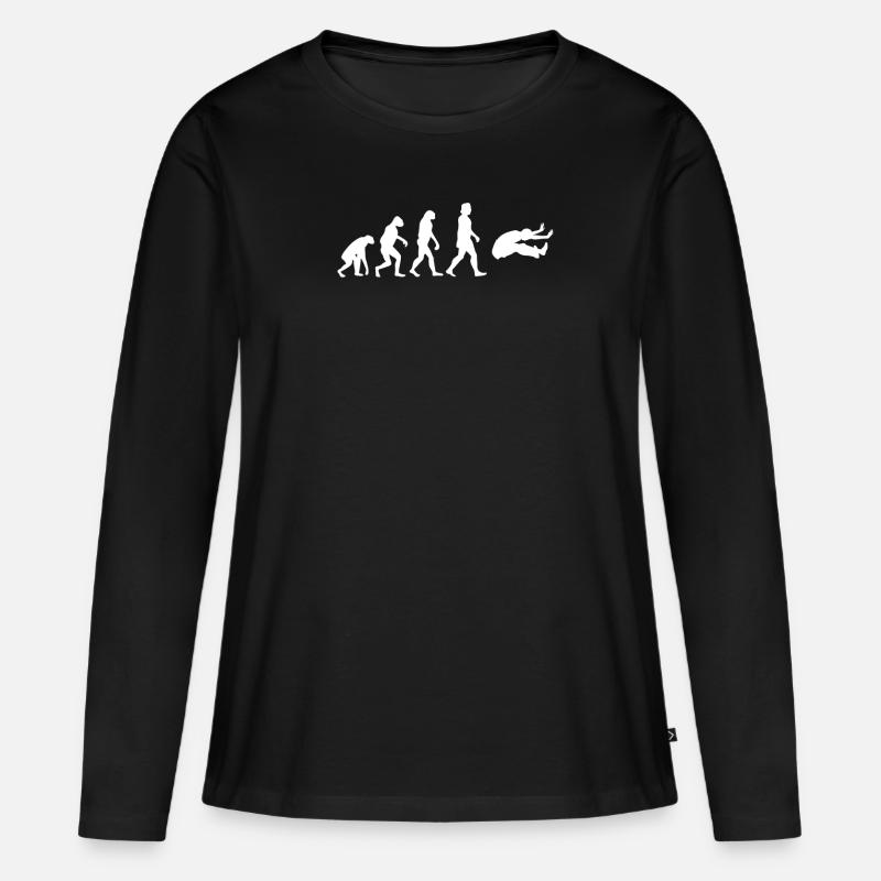 Weitsprung Evolution - Frauen Premium Bio Langarmshirt - Schwarz