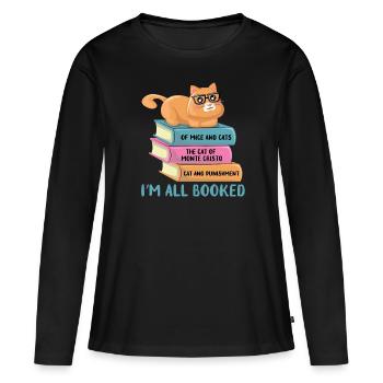 Cat on stack of books - Women's Premium Organic Long Sleeve Shirt - black - Front - Julia (174cm)
