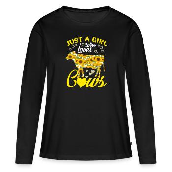 Just A Girl Who Loves Cows Mixed Sunflower T Shirt - T-shirt manches longues Premium bio Femme - noir - Devant - Julia (174cm)
