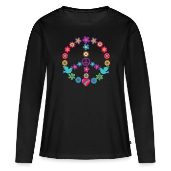 Flower Power PeaceZeichen Hippie Mouvement pacifiste - T-shirt manches longues Premium bio Femme - noir - Devant - Julia (174cm)