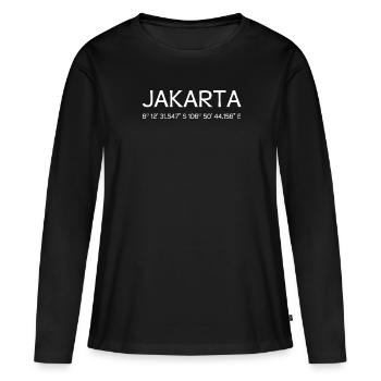 Jakarta Indonesia - T-shirt manches longues Premium bio Femme - noir - Devant - Julia (174cm)