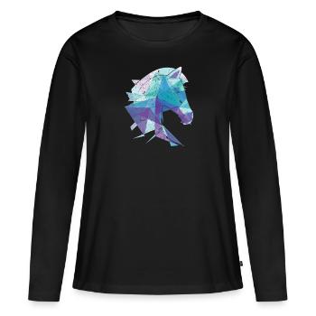 Motif Cheval Tête de Cheval Abstrait Art Cheval - T-shirt manches longues Premium bio Femme - noir - Devant - Julia (174cm)