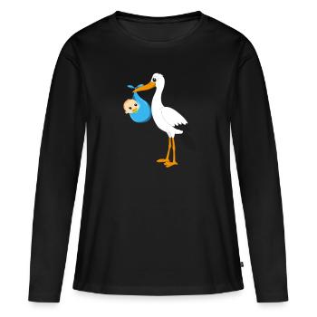 Cigogne debout avec bébé et sucer garçon - T-shirt manches longues Premium bio Femme - noir - Devant - Julia (174cm)