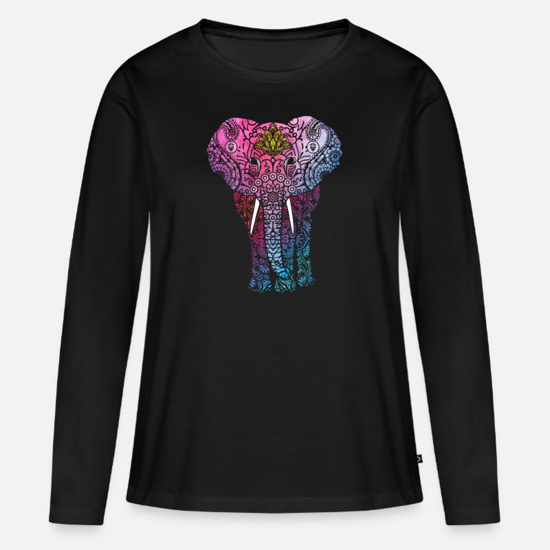 Elefant Mandala Muster - Frauen Premium Bio Langarmshirt - Schwarz