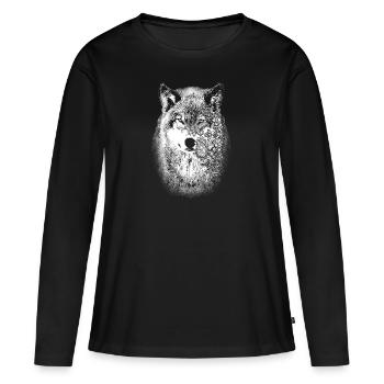 Style de tatouage tribal de loup mandala - T-shirt manches longues Premium bio Femme - noir - Devant - Julia (174cm)