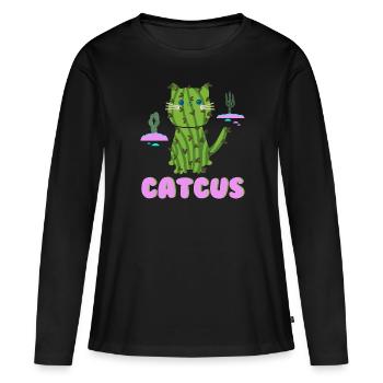 Cat as Cactus I Funny Cats Tshirt Gift - Women's Premium Organic Long Sleeve Shirt - black - Front - Julia (174cm)