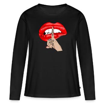 Ferme ta gueule baiser bouche idée cadeau - T-shirt manches longues Premium bio Femme - noir - Devant - Julia (174cm)
