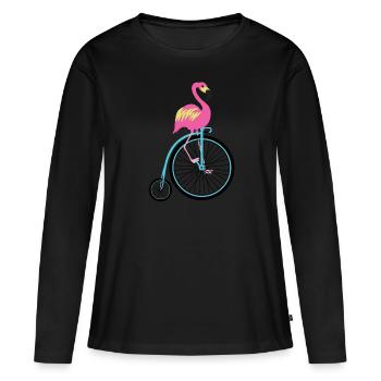 Flamingo Hochrad Fahrrad Logo Hip Rosa Blau - Frauen Premium Bio Langarmshirt - Schwarz - Vorne - Julia (174cm)