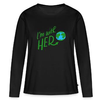 I am with her planet earth day shirt - Frauen Premium Bio Langarmshirt - Schwarz - Vorne - Julia (174cm)
