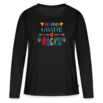Second Grade Rocks - pour les professeurs de 2e année - T-shirt manches longues Premium bio Femme - noir - Devant - Julia (174cm)