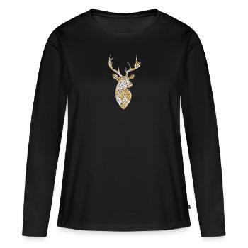 hirsch - Frauen Premium Bio Langarmshirt - Schwarz - Vorne - Julia (174cm)