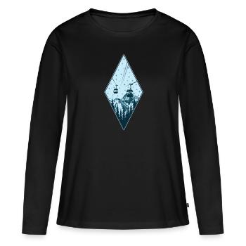 Gondole montagne arbre nature étoiles nuit cadeau - T-shirt manches longues Premium bio Femme - noir - Devant - Julia (174cm)